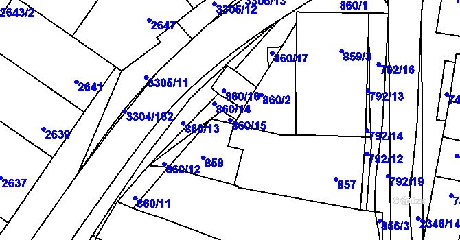 Parcela st. 860/15 v KÚ Hluk, Katastrální mapa