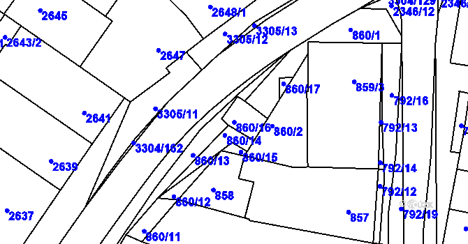 Parcela st. 860/16 v KÚ Hluk, Katastrální mapa
