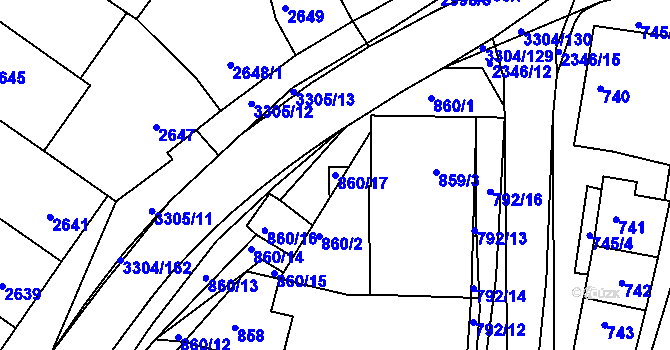 Parcela st. 860/17 v KÚ Hluk, Katastrální mapa