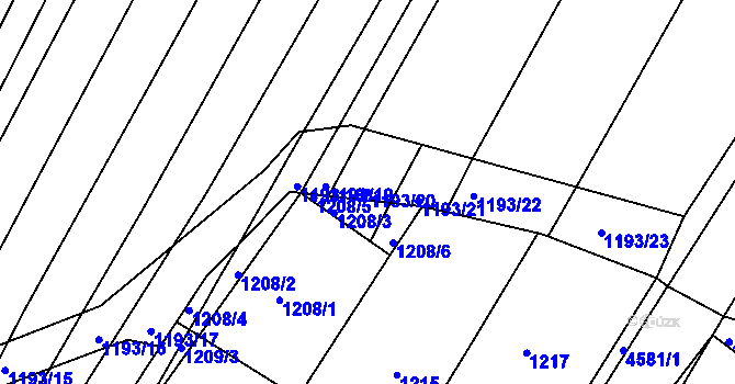 Parcela st. 1193/20 v KÚ Hluk, Katastrální mapa
