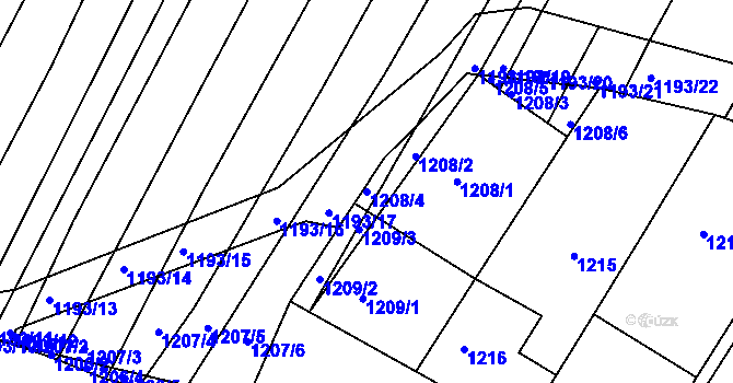 Parcela st. 1208/4 v KÚ Hluk, Katastrální mapa