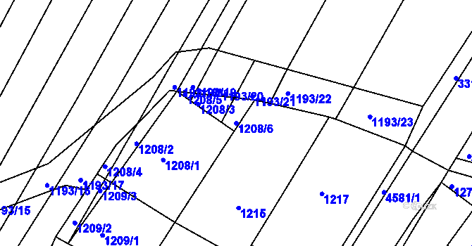 Parcela st. 1208/6 v KÚ Hluk, Katastrální mapa