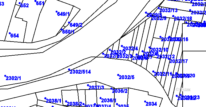 Parcela st. 2032/1 v KÚ Hluk, Katastrální mapa
