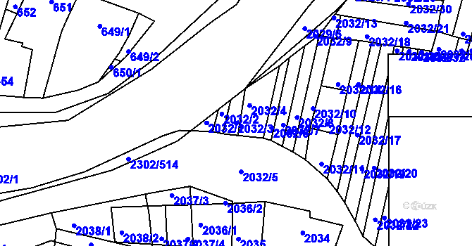 Parcela st. 2032/3 v KÚ Hluk, Katastrální mapa
