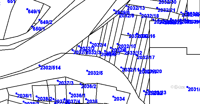 Parcela st. 2032/6 v KÚ Hluk, Katastrální mapa