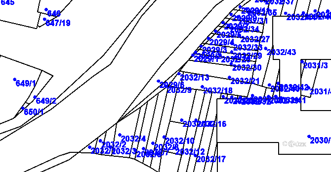 Parcela st. 2032/9 v KÚ Hluk, Katastrální mapa