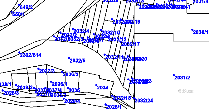 Parcela st. 2032/11 v KÚ Hluk, Katastrální mapa