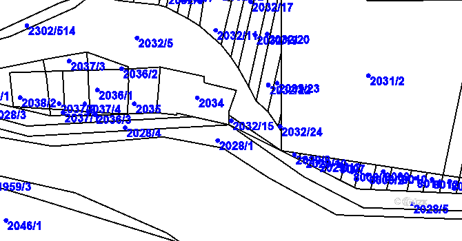 Parcela st. 2032/15 v KÚ Hluk, Katastrální mapa