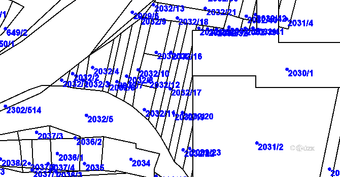Parcela st. 2032/17 v KÚ Hluk, Katastrální mapa