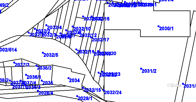 Parcela st. 2032/20 v KÚ Hluk, Katastrální mapa