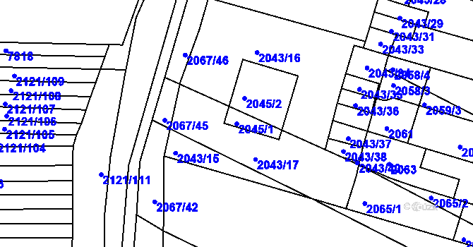 Parcela st. 2045/1 v KÚ Hluk, Katastrální mapa