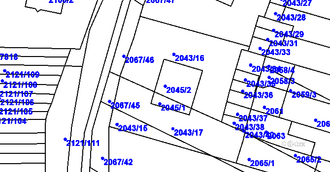 Parcela st. 2045/2 v KÚ Hluk, Katastrální mapa