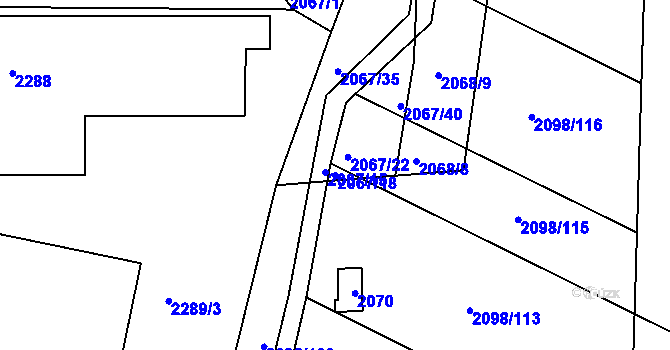 Parcela st. 2067/18 v KÚ Hluk, Katastrální mapa