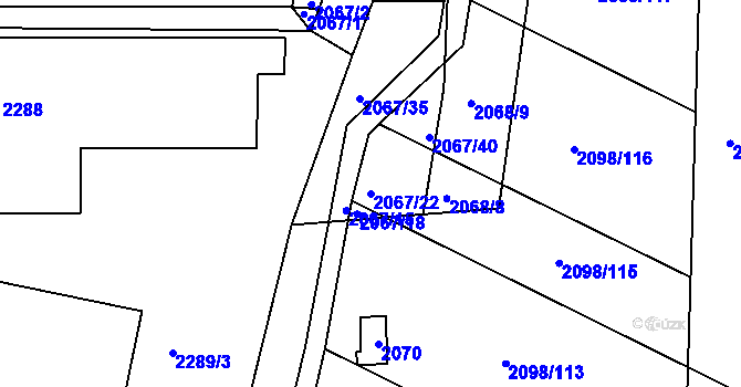 Parcela st. 2067/22 v KÚ Hluk, Katastrální mapa