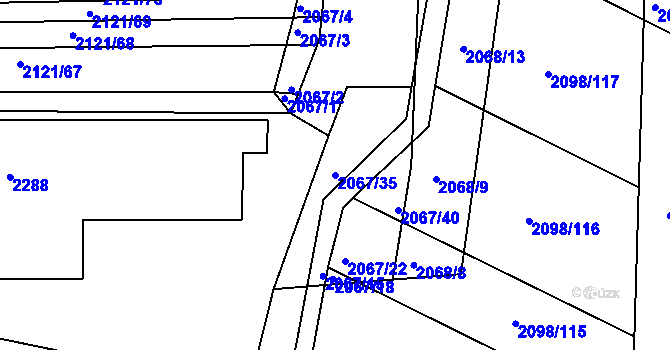 Parcela st. 2067/35 v KÚ Hluk, Katastrální mapa
