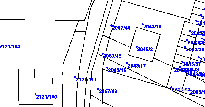 Parcela st. 2067/45 v KÚ Hluk, Katastrální mapa