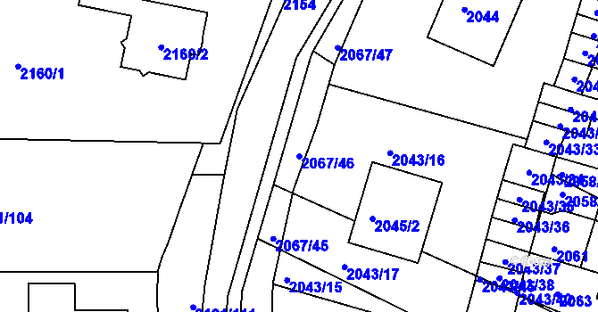 Parcela st. 2067/46 v KÚ Hluk, Katastrální mapa