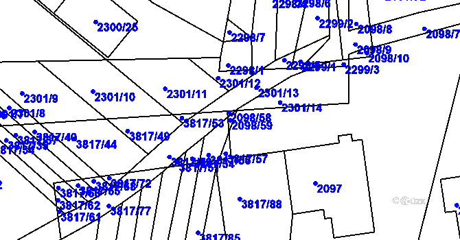 Parcela st. 2098/59 v KÚ Hluk, Katastrální mapa