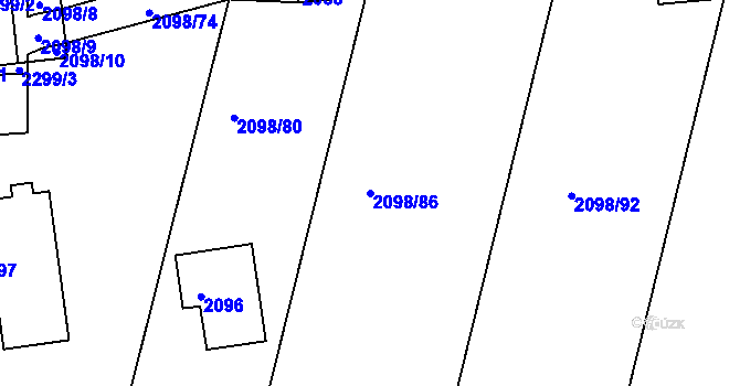 Parcela st. 2098/86 v KÚ Hluk, Katastrální mapa