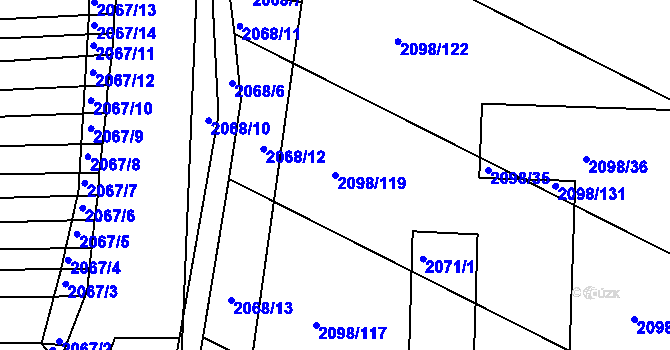 Parcela st. 2098/119 v KÚ Hluk, Katastrální mapa