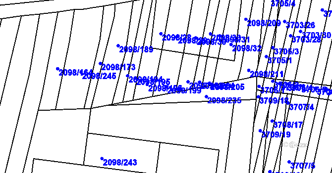 Parcela st. 2098/199 v KÚ Hluk, Katastrální mapa