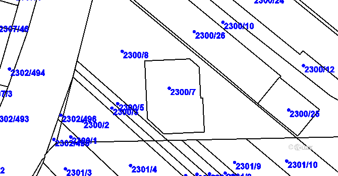 Parcela st. 2300/7 v KÚ Hluk, Katastrální mapa
