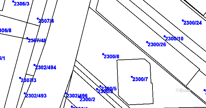 Parcela st. 2300/8 v KÚ Hluk, Katastrální mapa