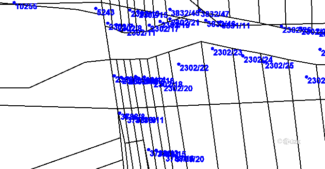 Parcela st. 2302/20 v KÚ Hluk, Katastrální mapa