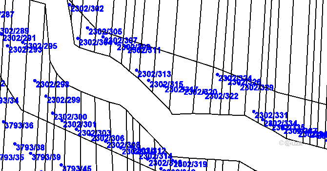 Parcela st. 2302/317 v KÚ Hluk, Katastrální mapa