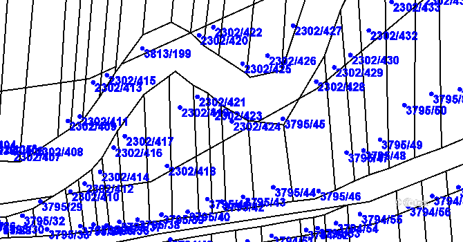 Parcela st. 2302/424 v KÚ Hluk, Katastrální mapa
