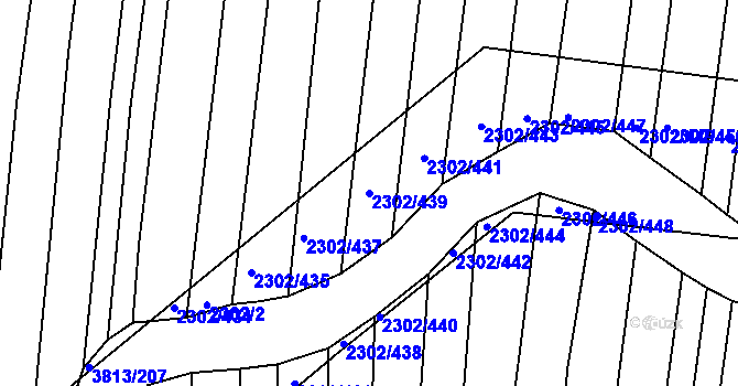 Parcela st. 2302/439 v KÚ Hluk, Katastrální mapa