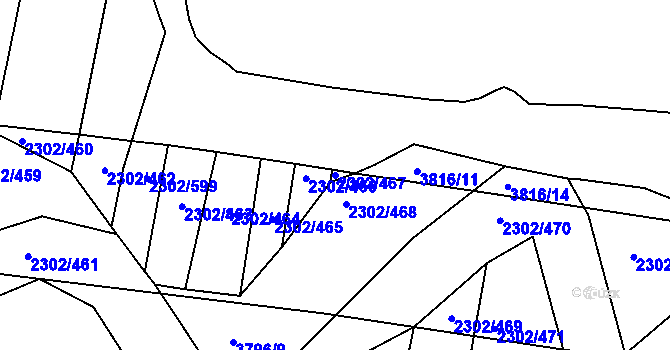 Parcela st. 2302/467 v KÚ Hluk, Katastrální mapa