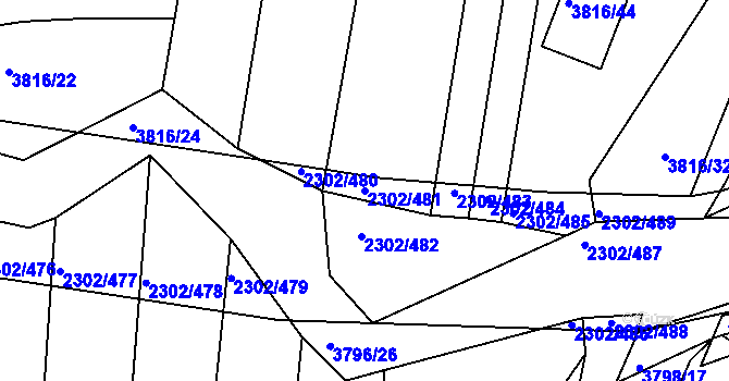 Parcela st. 2302/481 v KÚ Hluk, Katastrální mapa