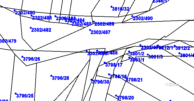Parcela st. 2302/488 v KÚ Hluk, Katastrální mapa