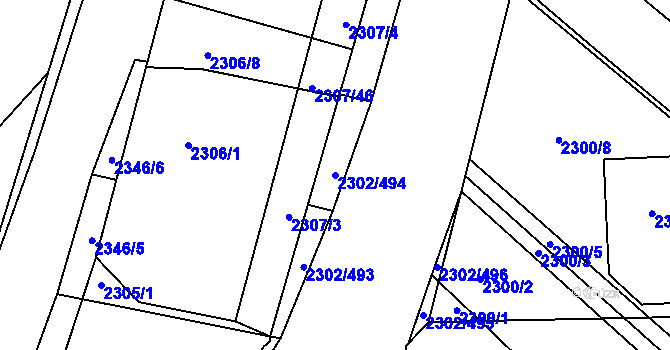 Parcela st. 2302/494 v KÚ Hluk, Katastrální mapa