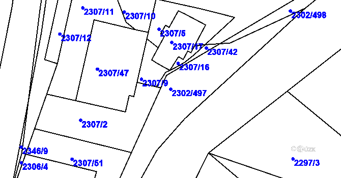 Parcela st. 2302/497 v KÚ Hluk, Katastrální mapa
