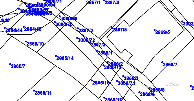 Parcela st. 2868/1 v KÚ Hluk, Katastrální mapa
