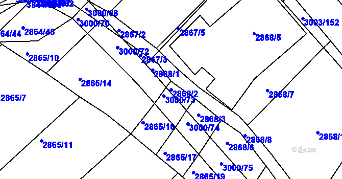 Parcela st. 2868/2 v KÚ Hluk, Katastrální mapa