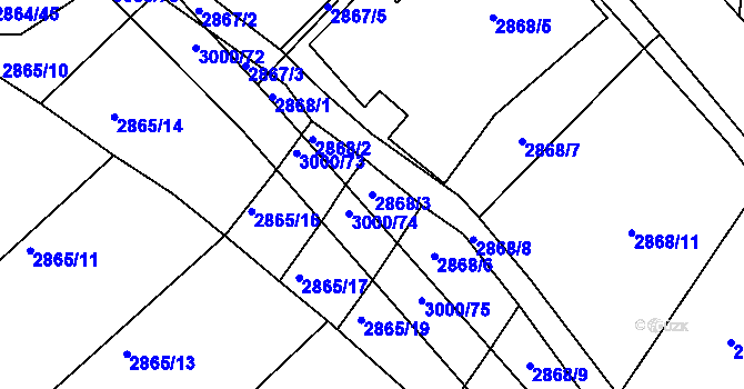 Parcela st. 2868/3 v KÚ Hluk, Katastrální mapa