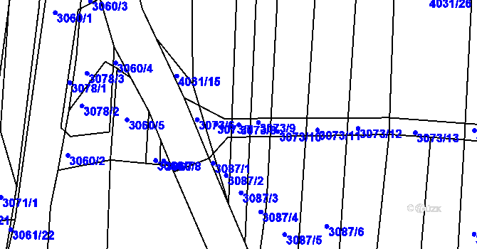 Parcela st. 3073/8 v KÚ Hluk, Katastrální mapa