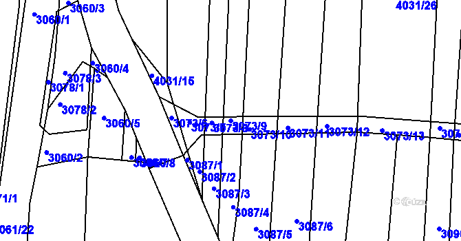 Parcela st. 3073/9 v KÚ Hluk, Katastrální mapa