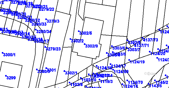 Parcela st. 3302/9 v KÚ Hluk, Katastrální mapa