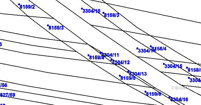 Parcela st. 3304/11 v KÚ Hluk, Katastrální mapa
