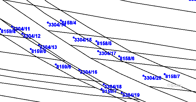 Parcela st. 3304/17 v KÚ Hluk, Katastrální mapa