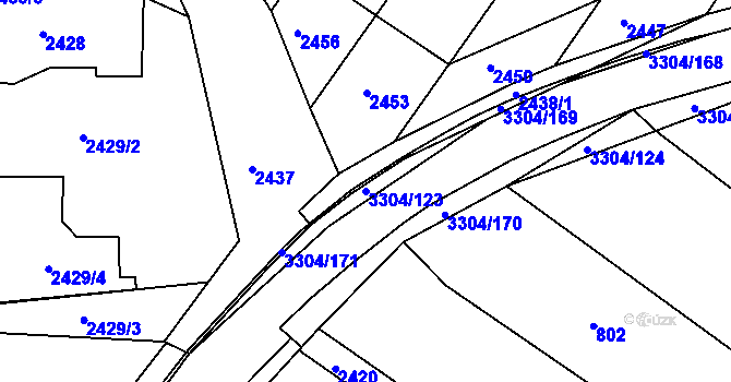 Parcela st. 3304/123 v KÚ Hluk, Katastrální mapa