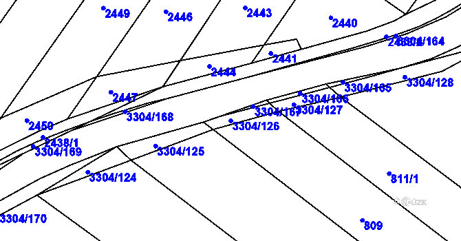 Parcela st. 3304/126 v KÚ Hluk, Katastrální mapa