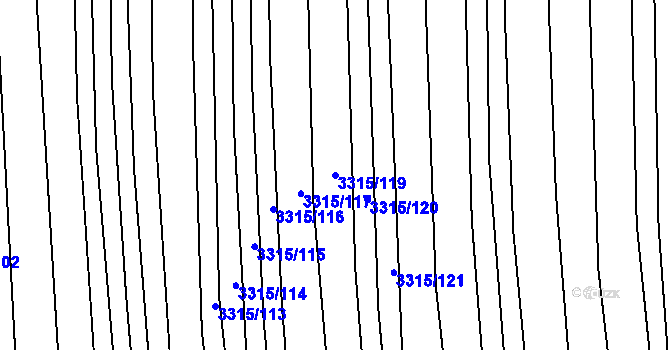 Parcela st. 3315/119 v KÚ Hluk, Katastrální mapa
