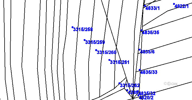 Parcela st. 3315/260 v KÚ Hluk, Katastrální mapa