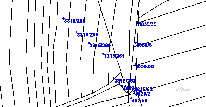 Parcela st. 3315/261 v KÚ Hluk, Katastrální mapa