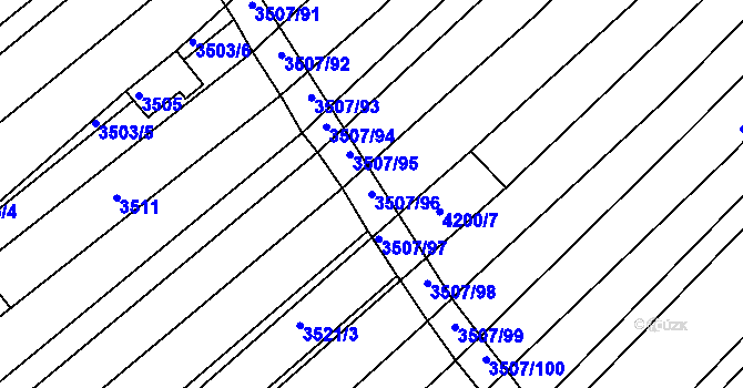 Parcela st. 3507/96 v KÚ Hluk, Katastrální mapa